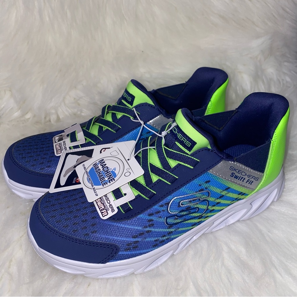 Skechers Sneakers Boys Swift Fit size 4 New in box Lime navy - Picture 2 of 10